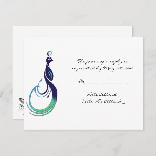 Edeloze pacock in Paarse, Blauwgroen en groene RSVP Kaartje (Voorkant / Achterkant)