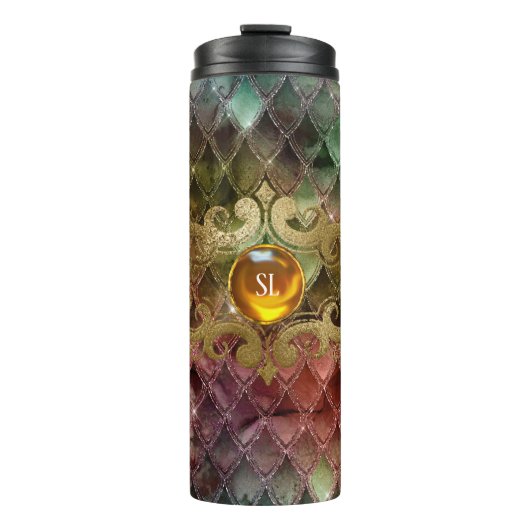 Edelsteen Draken Schaal Monogram Thermosbeker (Voorkant)