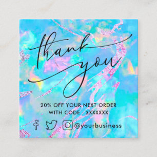 Edelsteen pastel blauw opaal dank u vierkante visitekaartje