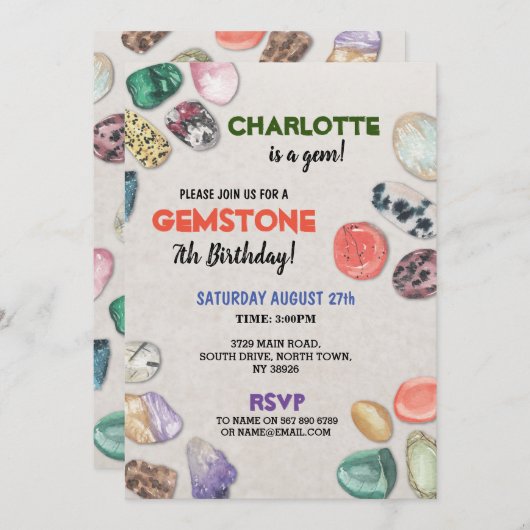 Edelsteen Verjaardagsfeest Rocks Edelstenen Krista Kaart (Voorkant / Achterkant)