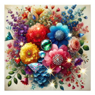 Edelstenen Elegantie Levendige Waterverf Bloemmees Foto Afdruk