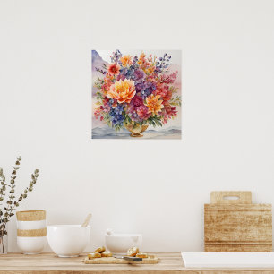 Edelstenen Elegantie Levendige Waterverf Bloemmees Poster