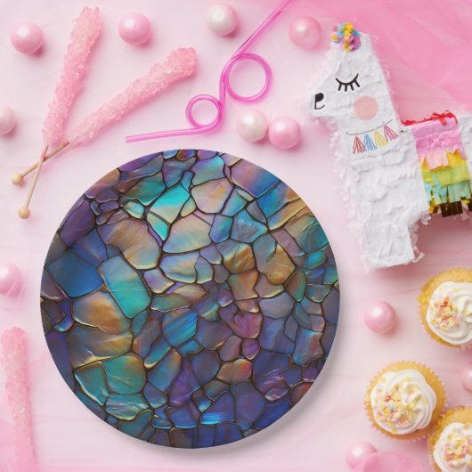 Edelstenen Elementen Opaal Kleurrijk Mix Patroon Papieren Bordje (Feest)