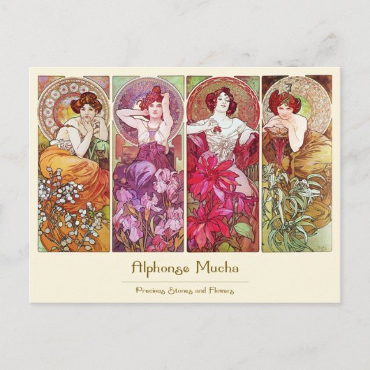 Edelstenen en bloemen, Alphonse Mucha Briefkaart (Voorkant)
