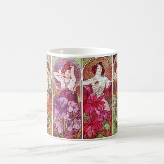 Edelstenen en bloemen, Alphonse Mucha Koffiemok (Center)