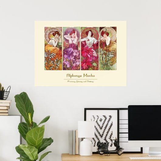 Edelstenen en bloemen, Alphonse Mucha Poster (Thuiskantoor)
