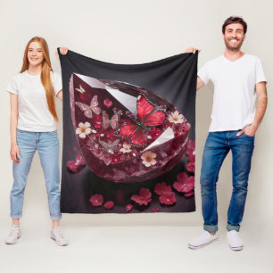 Edelstenen kristallen robijnrode vlindertuin fleece deken