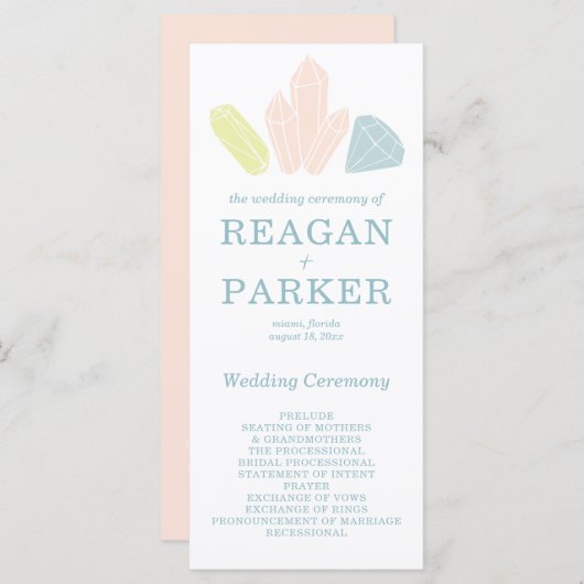 Edelstenen Moderne Pastel Roze Bruiloft Programma (Voorkant / Achterkant)