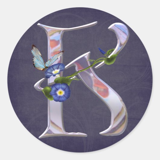 Edelvlinder Initiaal K Ronde Sticker (Voorkant)