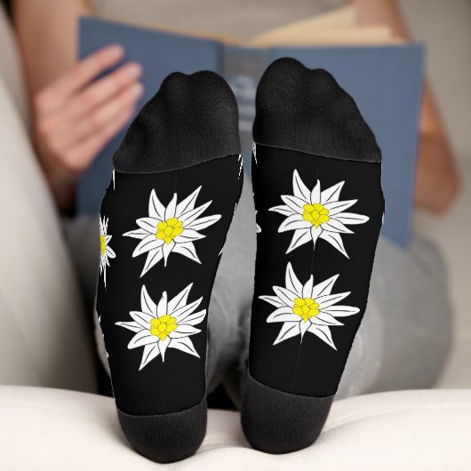 Edelweiss Doodle Flowers Black Creming Sokken (Onderkant)