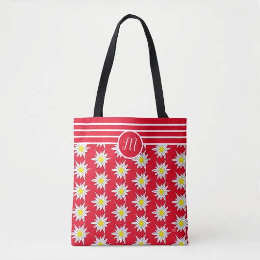 Edelweiss en Stripes Monogram Red Canvas tas (Voorkant)