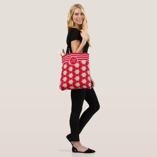 Edelweiss en Stripes Monogram Red Canvas tas (Op model)