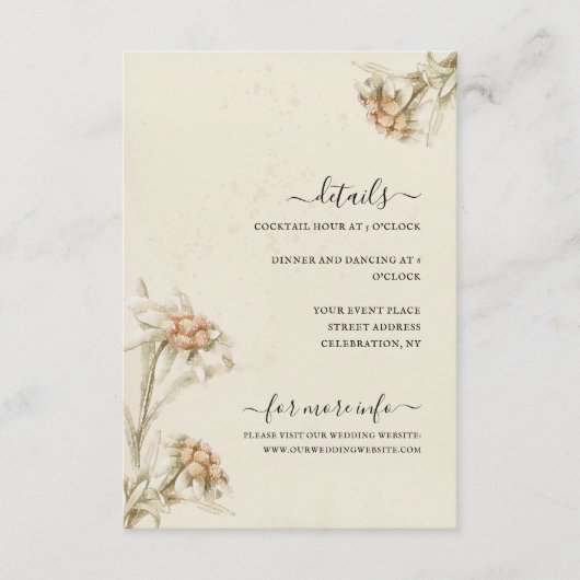 Edelweiss Floral Waterverf Enclosure Informatiekaartje (Voorkant)