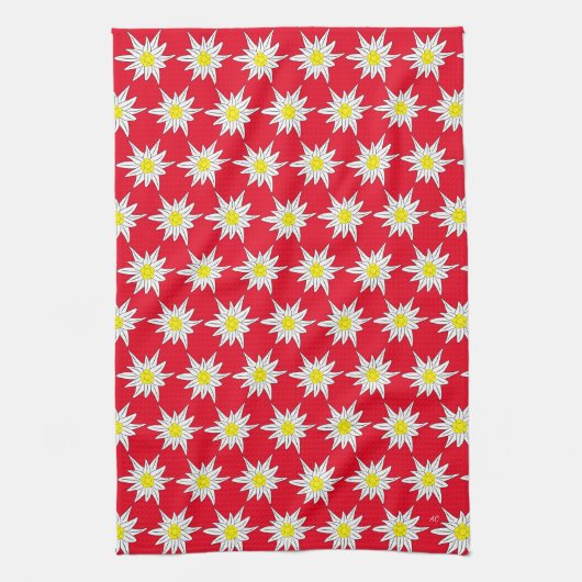 Edelweiss Pattern Red Kitchen Towels Theedoek (Verticaal)