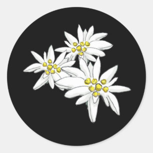 Edelweiss Sound of Music Alpine Floral Black Ronde Sticker