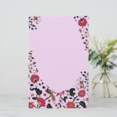 EDEN, STROMEN EN VOGELS Floral Monogram roze Briefpapier (Staand voorkant)