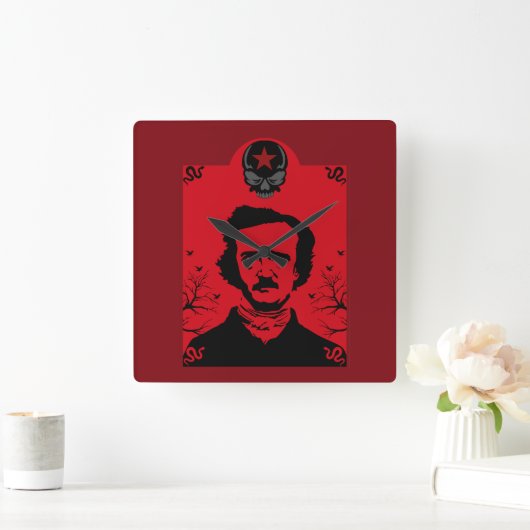 Edgar Allan Poe Black Raven Vierkante Klok (Huis)