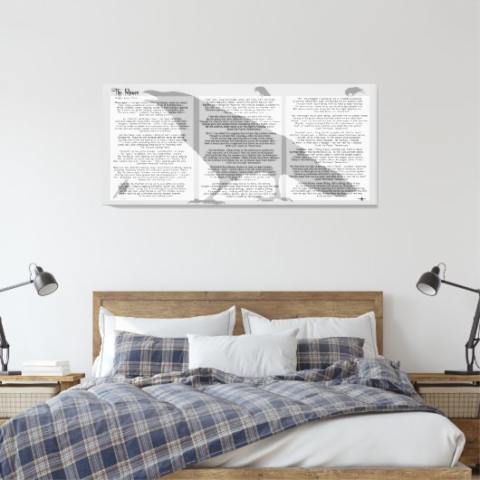 Edgar Allan Poe De Raven Hele Gedicht Canvas Afdruk (Insitu (Slaapkamer))
