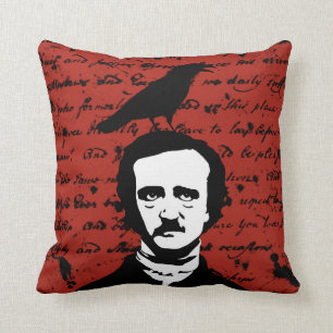 Edgar Allan Poe en Black Raven op Red Kussen