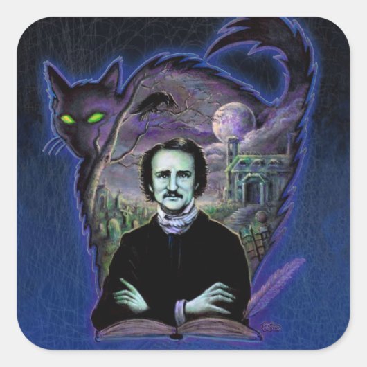 Edgar Allan Poe Gothic Vierkante Sticker (Voorkant)