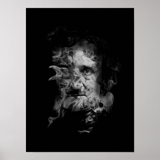 Edgar Allan Poe in rook met Raven - Nevermore Poster (Voorkant)
