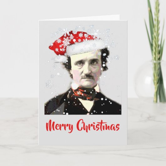 Edgar Allan Poe Kerstwens Hoed Sneeuwvlokje Kaart (Voorkant)