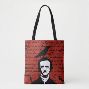 Edgar Allan Poe met Black Raven op rood Draagtas