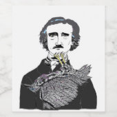 Edgar Allan Poe met een raaf op zijn kin Wijn Etiket (Enkel label)