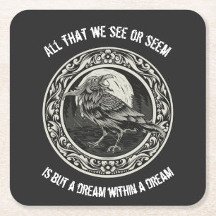 Edgar Allan Poe Poet Author Dream Raven Medallion Vierkante Kartonnen Onderzetter