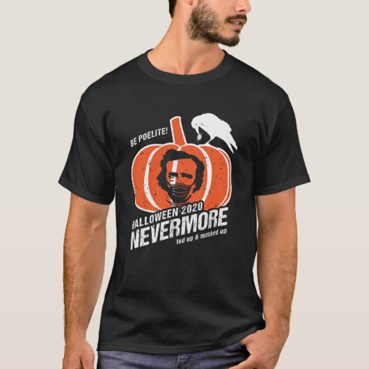 Edgar Allan Poe Raven op een pompoen Halloween 202 T-shirt (Voorkant)