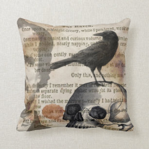 Edgar Allan Poe The Raven & Skull Pillow Kussen