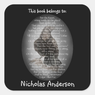 Edgar Allen Poe de Raven Poem Boekplaatkunst Vierkante Sticker