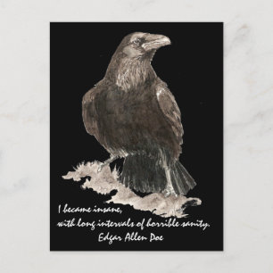 Edgar Allen Poe Insanity Quote Waterverf Raven Briefkaart