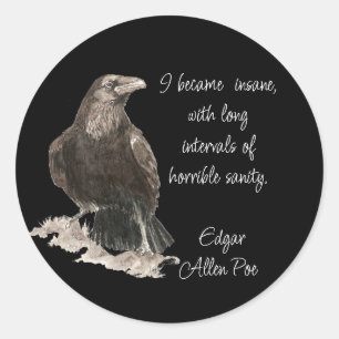Edgar Allen Poe Wanenquote Waterverf Raven Ronde Sticker