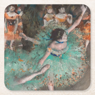 Edgar Degas - Dancer zwaaien/danser in groen Vierkante Kartonnen Onderzetter