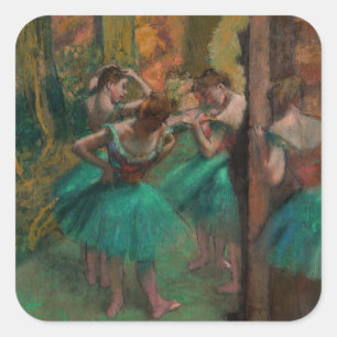 Edgar Degas - Dansers, Roze en Groen Vierkante Sticker