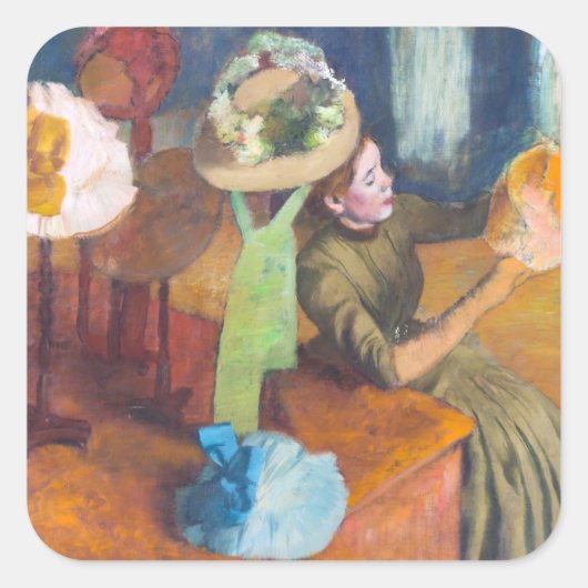 Edgar Degas - De Millinery Shop Vierkante Sticker (Voorkant)