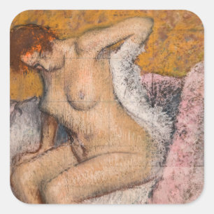 Edgar Degas - Na het bad Vierkante Sticker