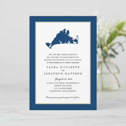 EDGARTOWN Marthas Vineyard Blue Map | Weddenschap Kaart (Staand voorkant)