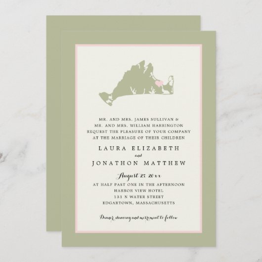 EDGARTOWN Marthas Vineyard Pink Map Wedding Kaart (Voorkant / Achterkant)
