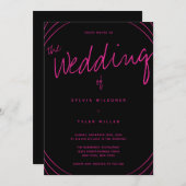 Edge Line Black en Pink Wedding Kaart (Voorkant / Achterkant)