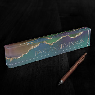 Edgy Agate Donkere Moody Jewel Tone Blauwgroen Naambordje