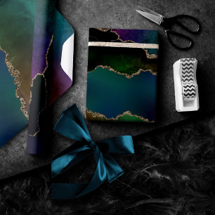 Edgy Agate Donkere Moody Jewel Tone Mystic Blauw Cadeaupapier