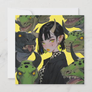 Edgy Anime Meisje met Dinosaurussen Kaart