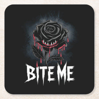 Edgy 'Bite Me' Gothic Roos Design Vierkante Kartonnen Onderzetter