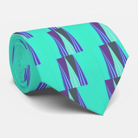 Edgy Blauw Paarse Cyaan Chevron Art Print Stropdas (Opgerold)