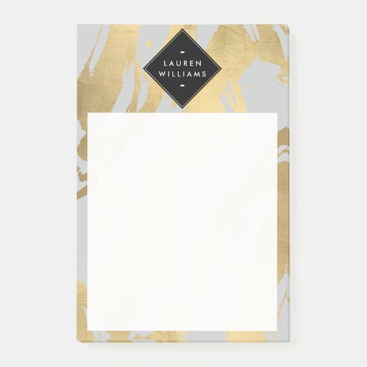 Edgy Faux Gold Brushstrokes op grijs Post-it® Notes (Voorkant)