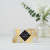 Edgy Faux Gold Brushstrokes op grijs Visitekaartje (Staand voorkant)