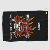 Edgy Flame Skull Pirate Golfer Golf Towel Golfhanddoek (Horizontaal)
