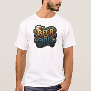 Edgy Oranje BEER AND CHILL 3D Tekst Kunst T-shirt